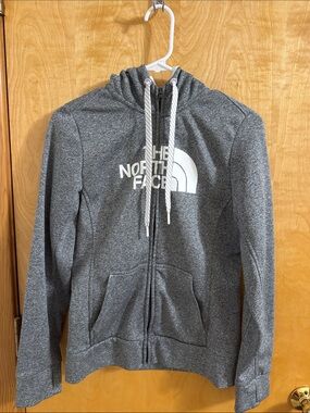 The North Face Heather Gray Full-Zip Hoodie with White Logo